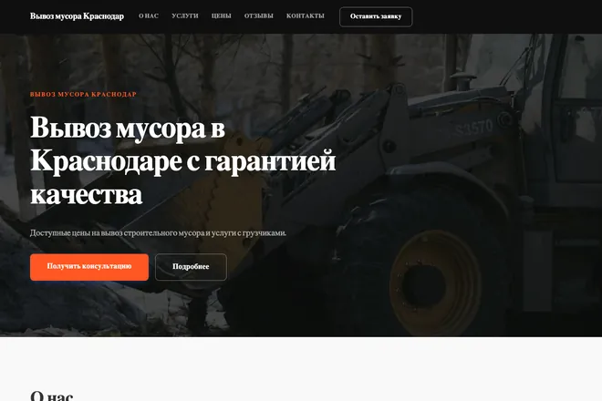 Первый экран лендинга, ниша: Вывоз мусора
