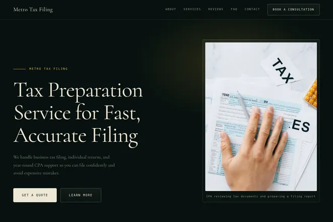 Landing page first screen, niche: Accounting & Consulting