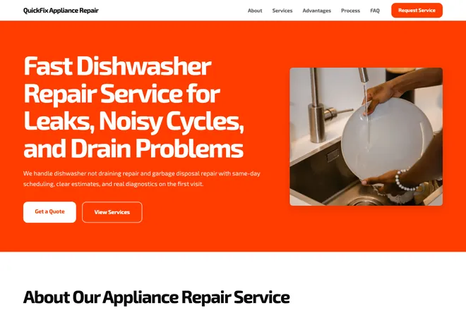 Landing page first screen, niche: Appliance Repair