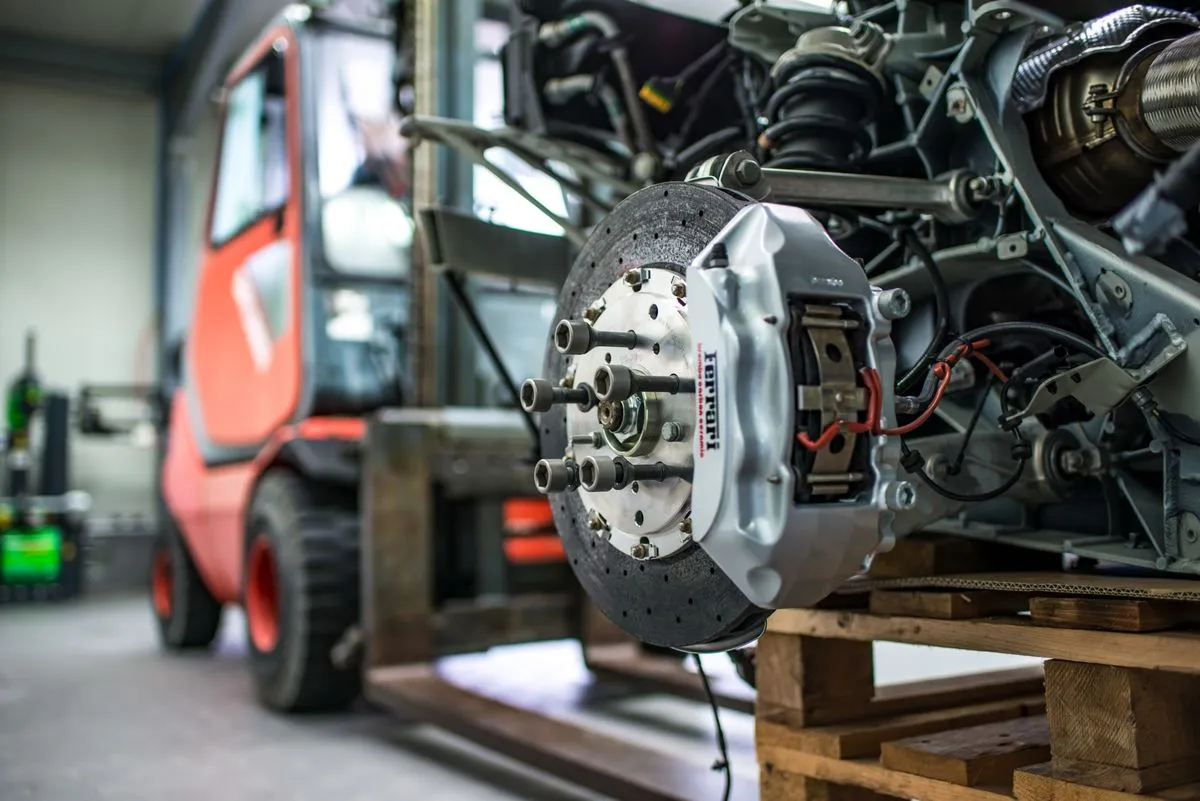 Brake rotor resurfacing machine in a professional auto shop
