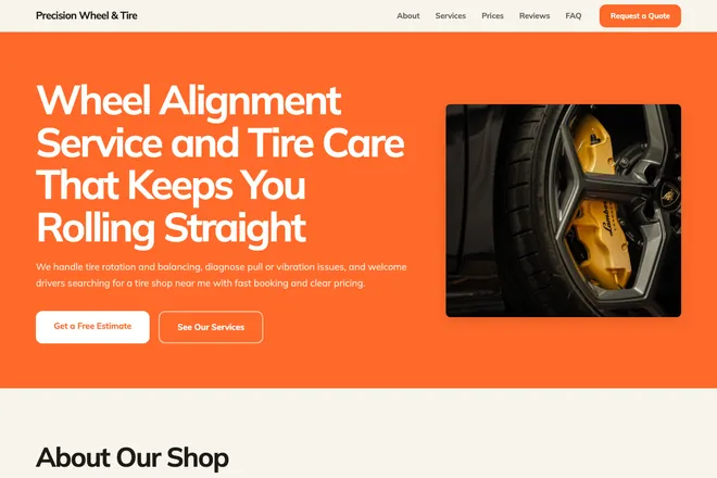 Landing page first screen, niche: Auto Repair Shop