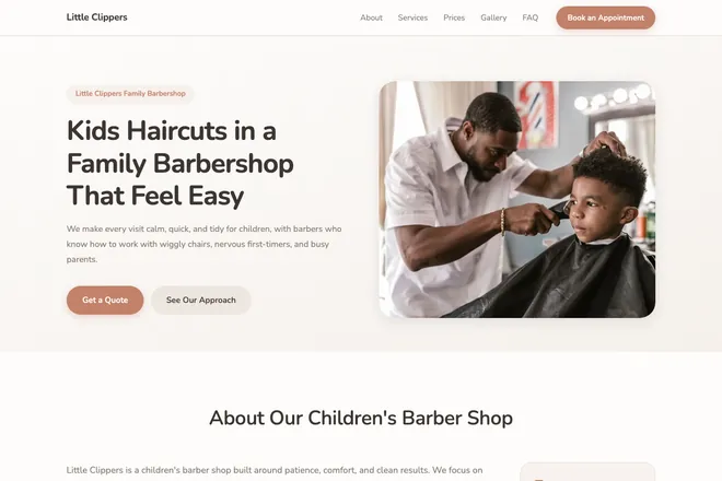 Landing page first screen, niche: Barbershop