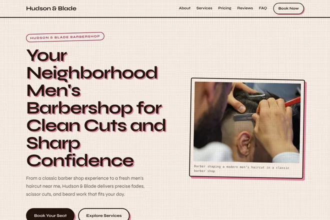 Landing page first screen, niche: Barbershop