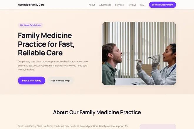 Landing page first screen, niche: Clinics & Practices
