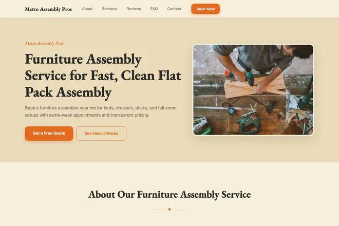 Landing page first screen, niche: Custom Cabinets & Assembly