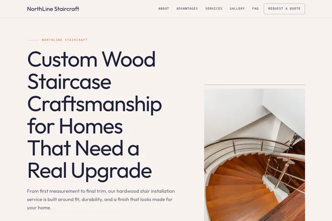 Landing page first screen, niche: Custom Staircases