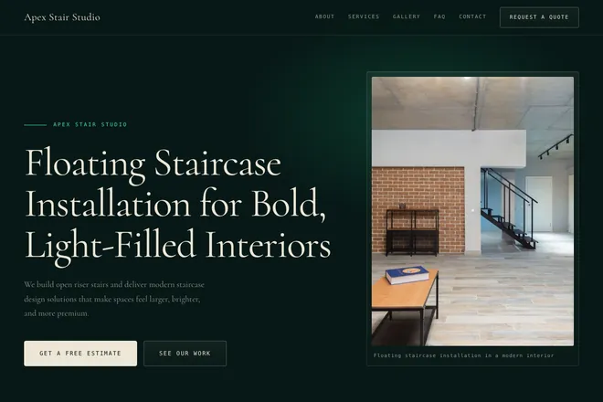 Landing page first screen, niche: Custom Staircases