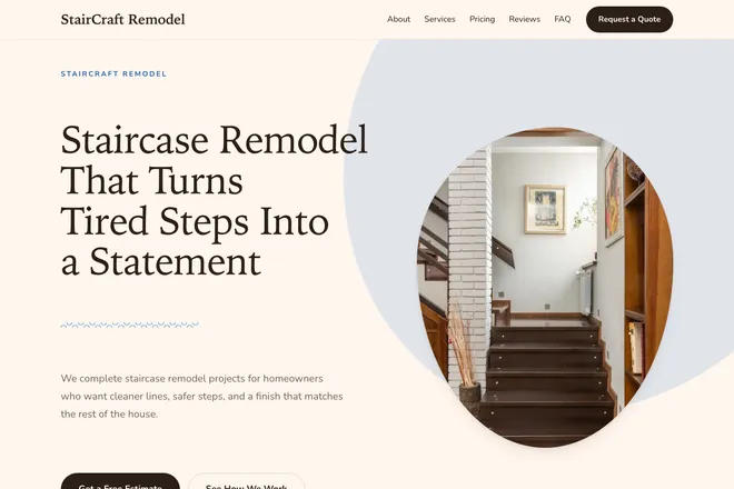 Landing page first screen, niche: Custom Staircases
