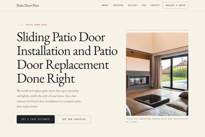 Landing page first screen, niche: Doors & Windows