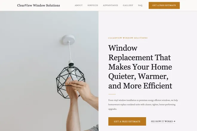 Landing page first screen, niche: Doors & Windows
