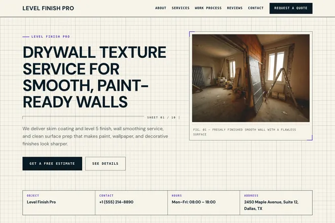 Landing page first screen, niche: Drywall & Ceilings