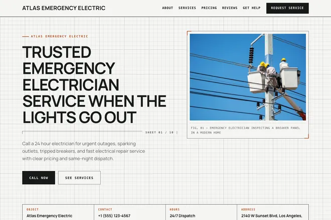 Landing page first screen, niche: Electrician