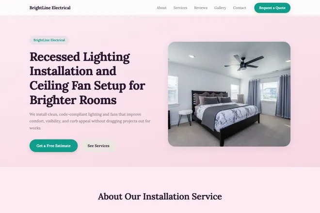Landing page first screen, niche: Electrician