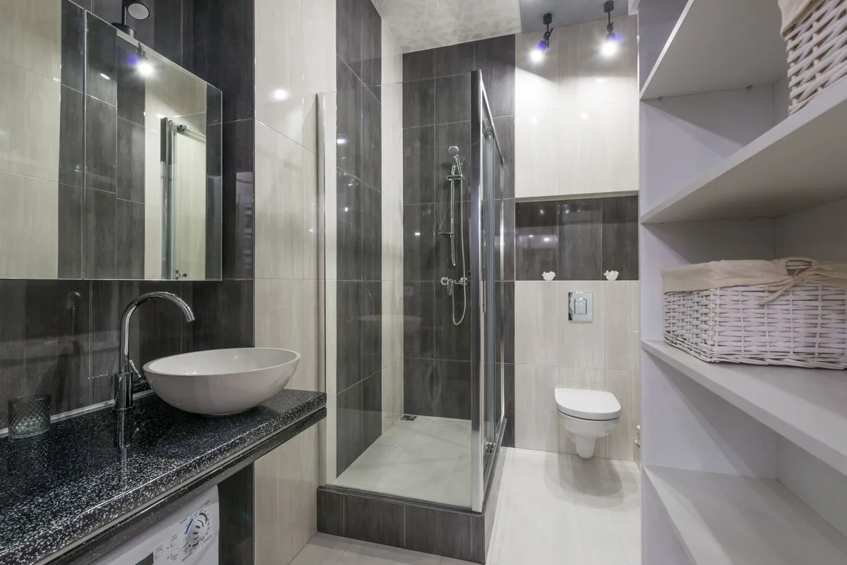 Bathroom tile contractor project with niche and clean grout lines