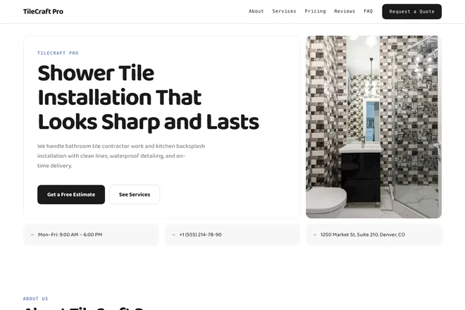 Landing page first screen, niche: Floor Tiling