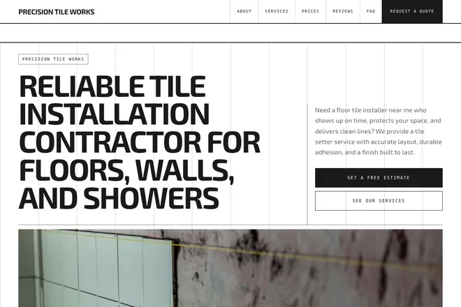 Landing page first screen, niche: Floor Tiling