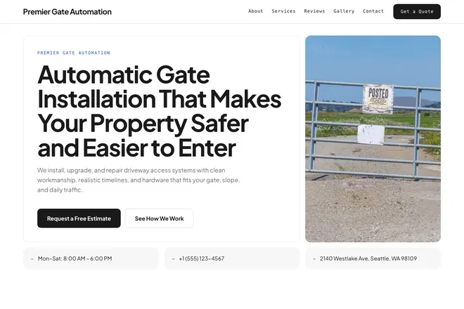 Landing page first screen, niche: Gates & Fencing