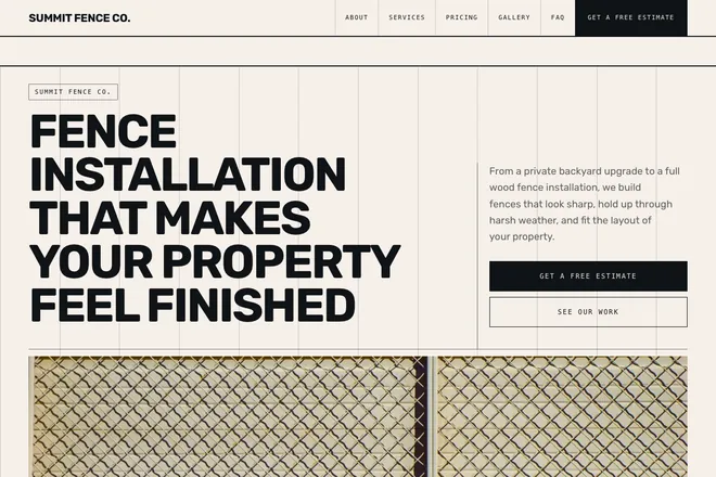 Landing page first screen, niche: Gates & Fencing