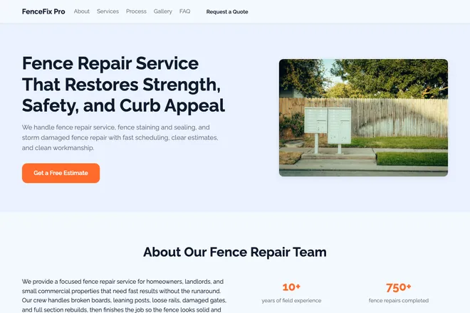 Landing page first screen, niche: Gates & Fencing