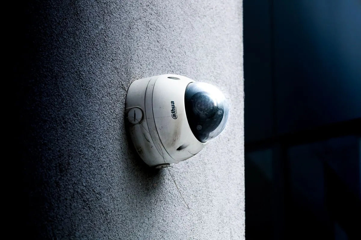 Installed commercial security system in a modern office reception area