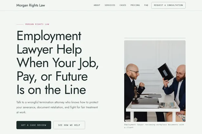 Landing page first screen, niche: Law Firm