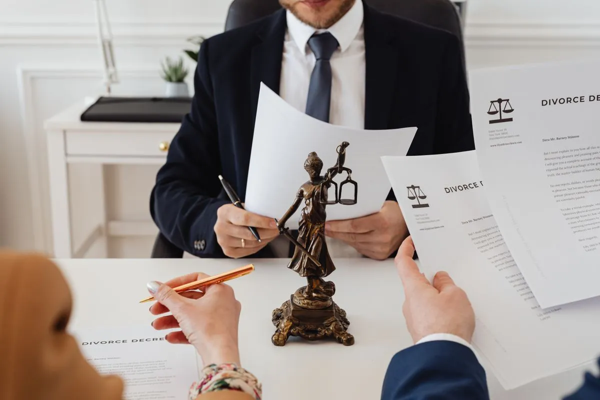 Family law attorney reviewing documents with a client in a Chicago office