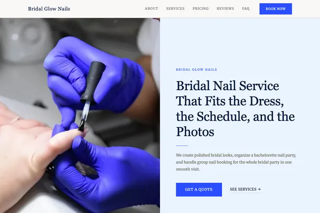 Landing page first screen, niche: Nail Salon
