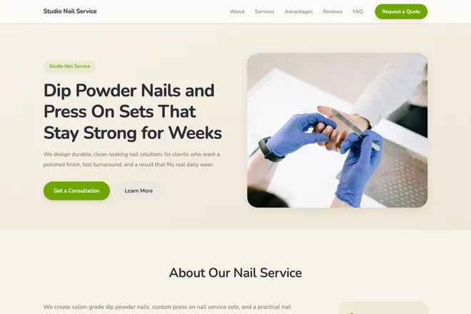 Landing page first screen, niche: Nail Salon