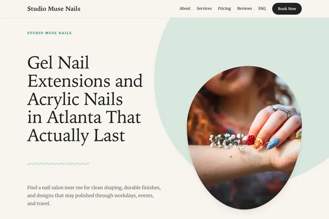 Landing page first screen, niche: Nail Salon