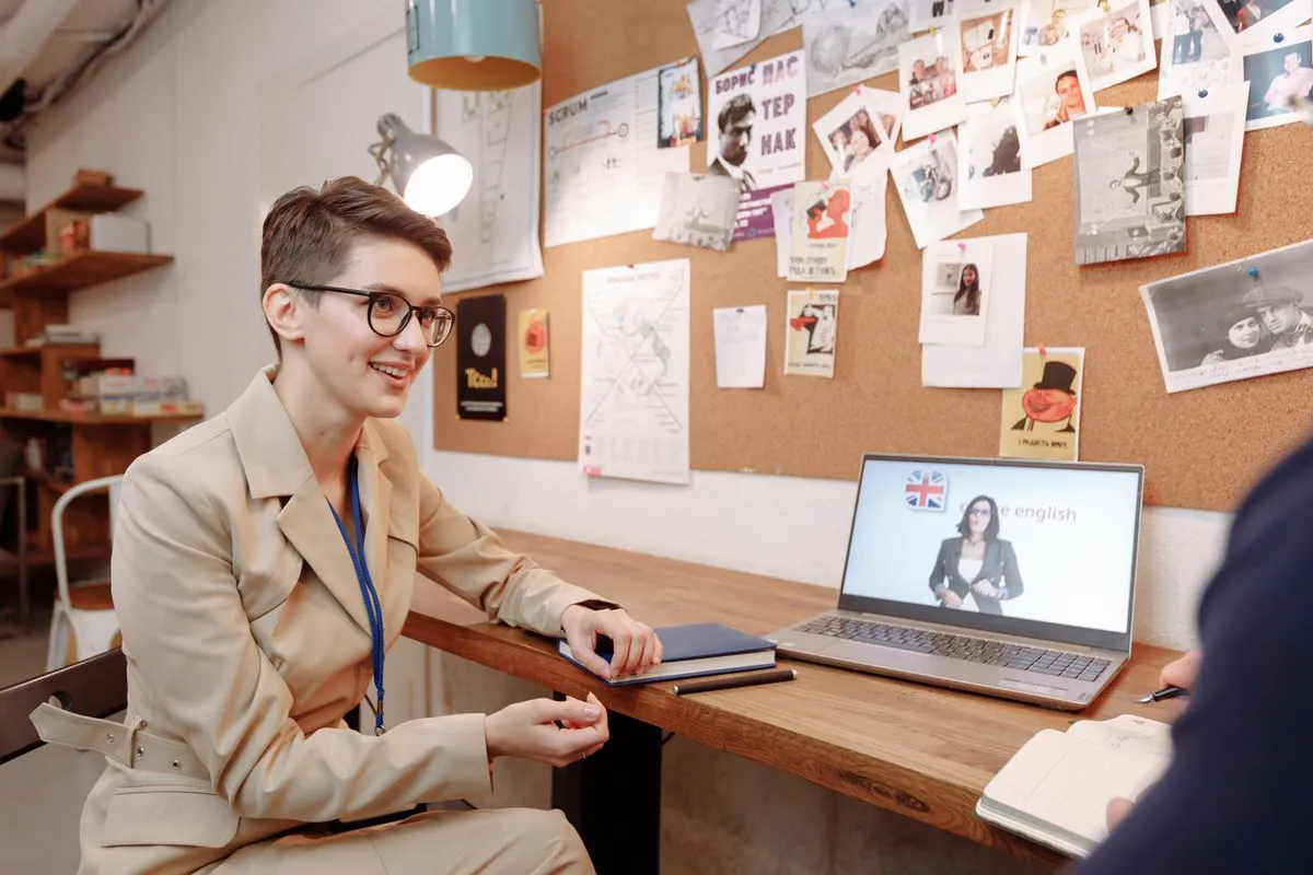 Business English trainer leading an online lesson