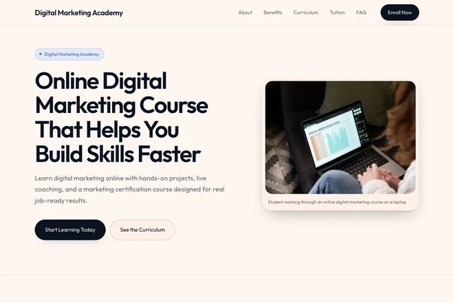 Landing page first screen, niche: Online Courses