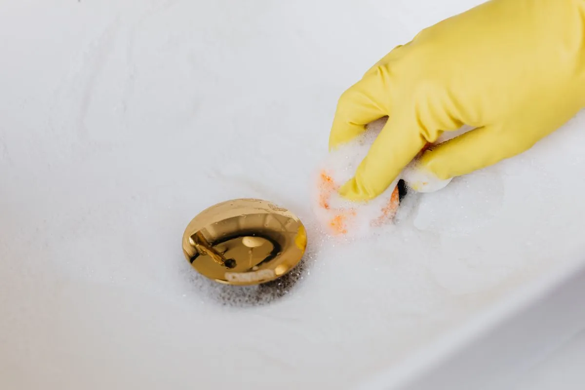 Technician performing drain cleaning service with professional equipment