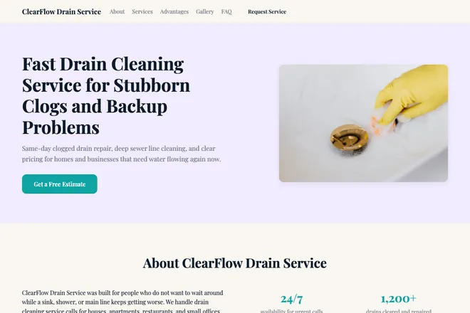 Landing page first screen, niche: Plumber