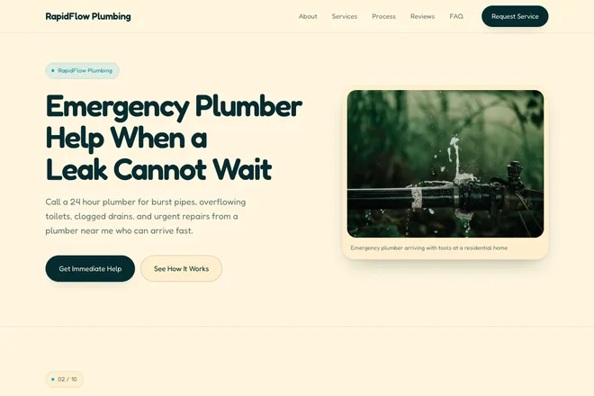 Landing page first screen, niche: Plumber