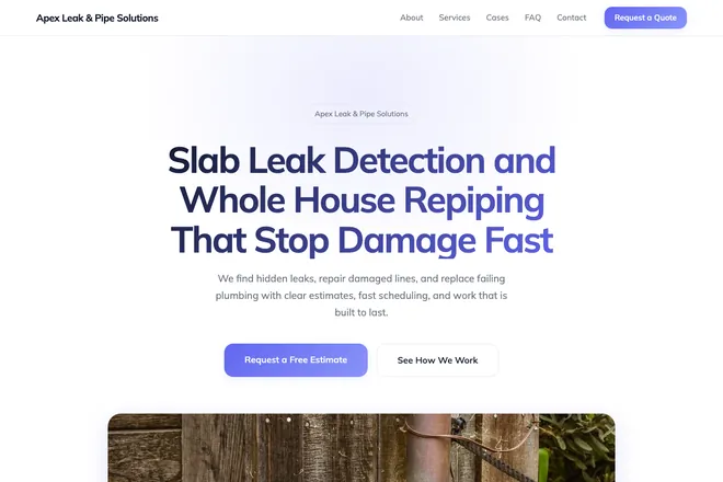 Landing page first screen, niche: Plumber