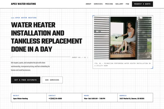 Landing page first screen, niche: Plumber