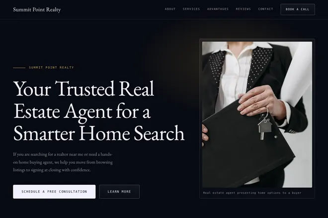 Landing page first screen, niche: Real Estate Agent