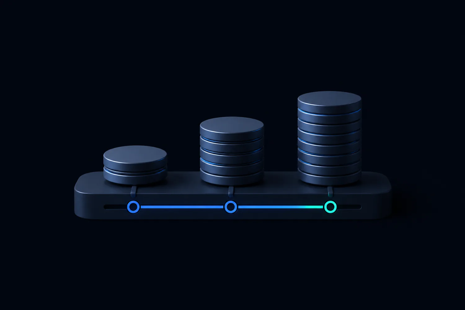 Three stacks of coins of increasing height standing above a slider that runs from blue to green