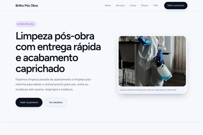 Abrir exemplo: Limpeza pós-obra com entrega rápida e acabamento caprichado
