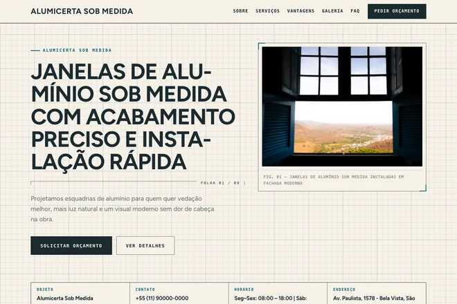 Abrir exemplo: Janelas de alumínio sob medida com acabamento preciso e instalação rápida