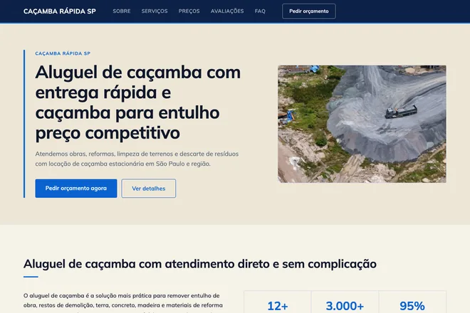 Abrir exemplo: Aluguel de caçamba com entrega rápida e caçamba para entulho preço competitivo