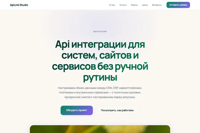Открыть пример: Api интеграции для систем, сайтов и сервисов без ручной рутины