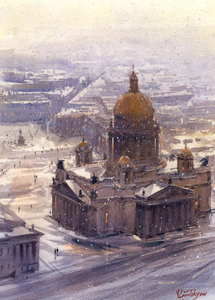 Пример акварельного пейзажа Петербурга