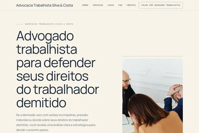 Primeira tela da landing page, nicho: Advocacia