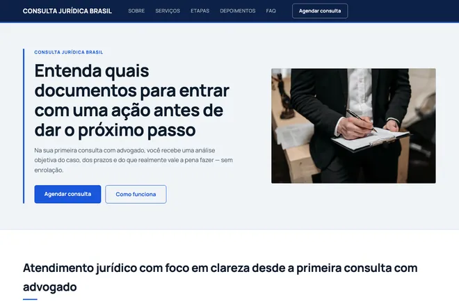 Primeira tela da landing page, nicho: Advocacia