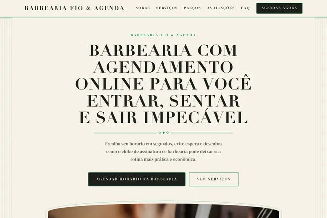 Primeira tela da landing page, nicho: Barbearia