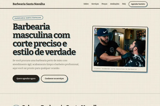 Primeira tela da landing page, nicho: Barbearia