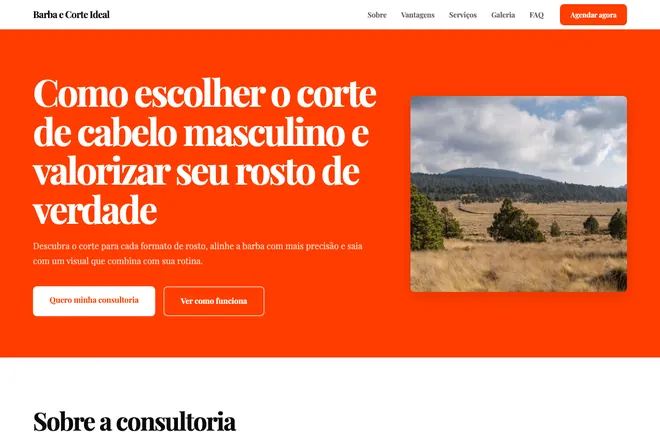 Primeira tela da landing page, nicho: Barbearia