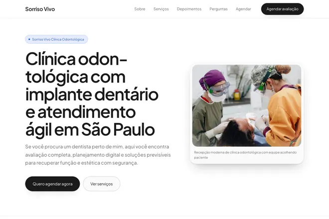 Primeira tela da landing page, nicho: Clínicas e Consultórios
