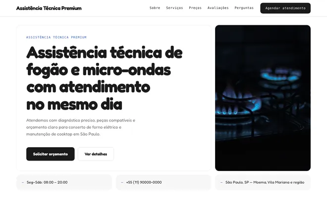 Primeira tela da landing page, nicho: Conserto de Eletrodomésticos